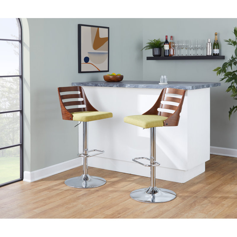 Huitt Upholstered Adjustable Bar Stool, Green