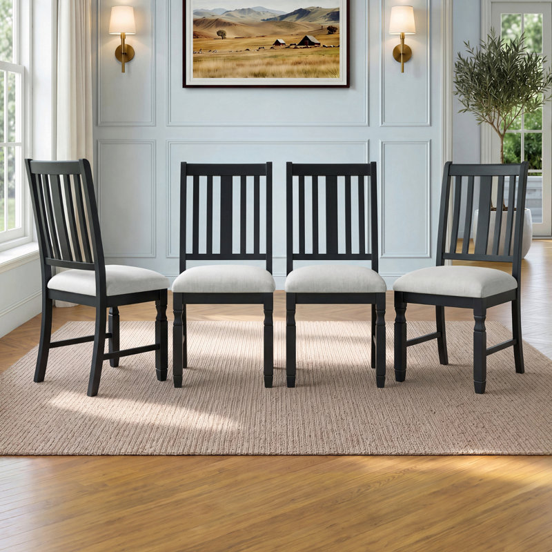 Chaises de salle à manger rembourrées avec design à lattes (ensemble de 4), Gray&Black, Gris et noir, Black