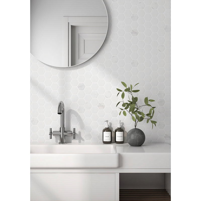 Carrara Marble Mosaic Tile 12"x12" – Natural Stone Polished Marble White Backsplash & Floor Tile, Hexagon, 2x2