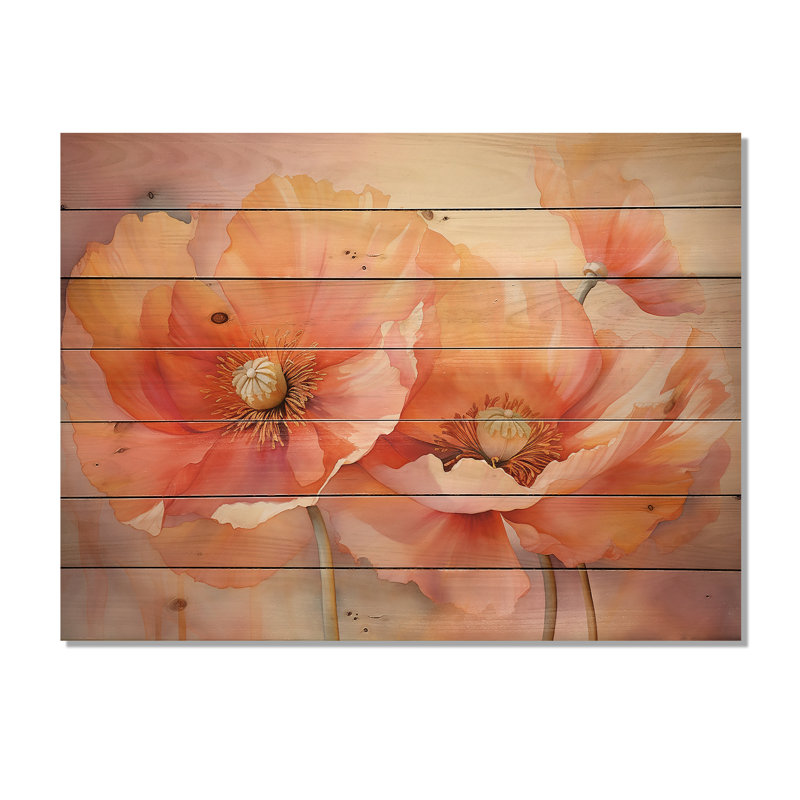 Corail coquelicots, impression romantique VI sur bois, H 30 po x l 40 po x P 0,78 po