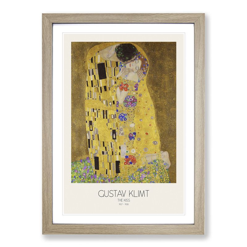 The Kiss No.2 with Border by Gustav Klimt - Picture Frame Painting, Oak, 65cm H x 48cm W x 2cm D