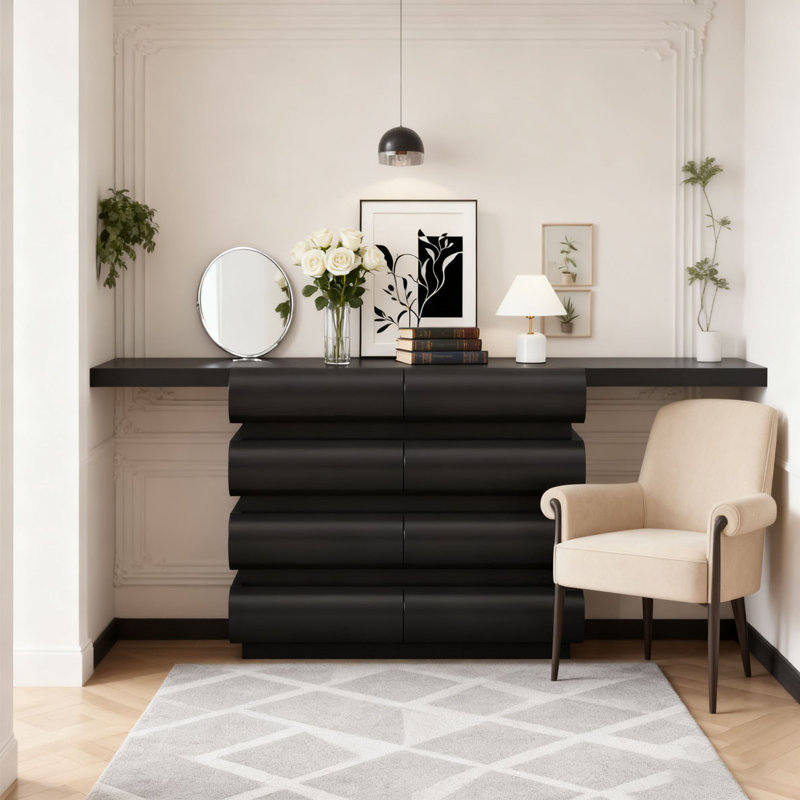 Commode 8 tiroirs pour chambre à coucher, Noir