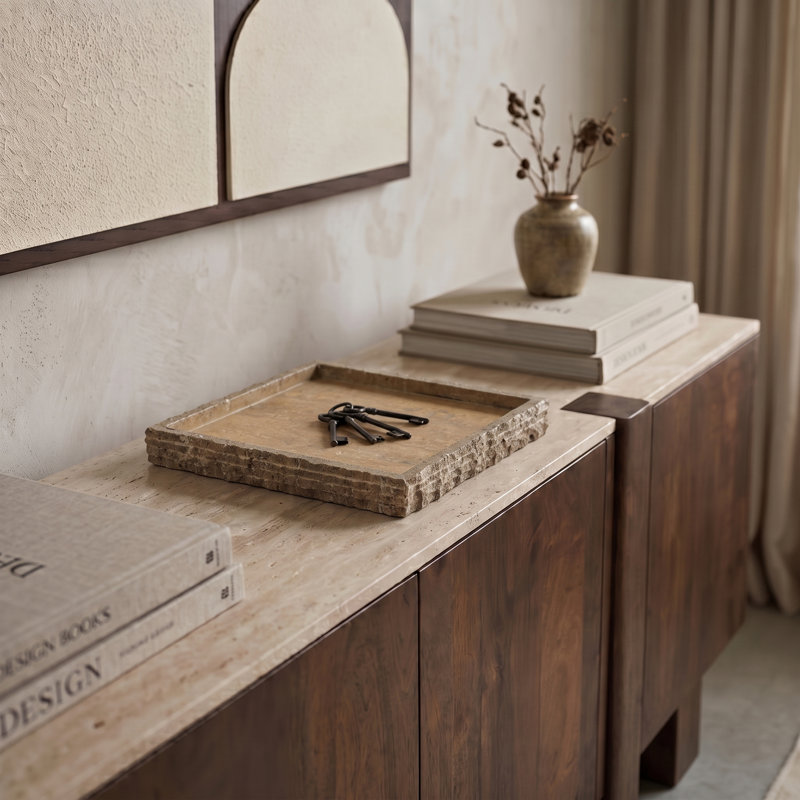 Chambers Grey Travertine Tray, Grey Travertine