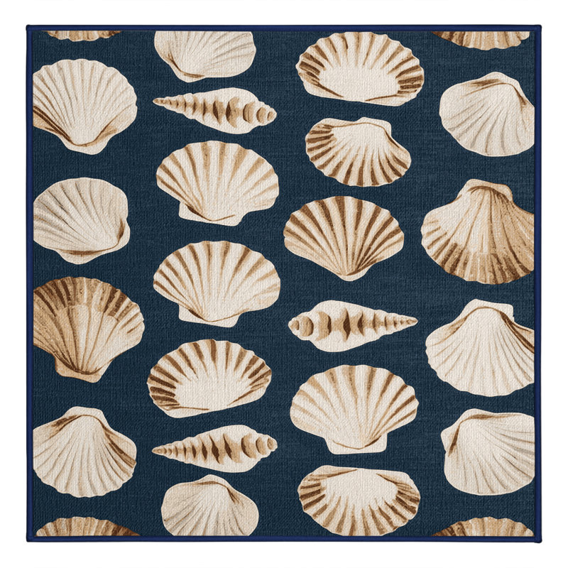 Washable Shell Clusters Hawaiian Area Rug, Square 7'