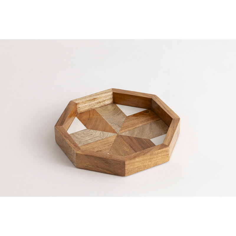 Petit plateau hexagonal en bois et émail, L 12 po x P 12 po x H 1,5 po