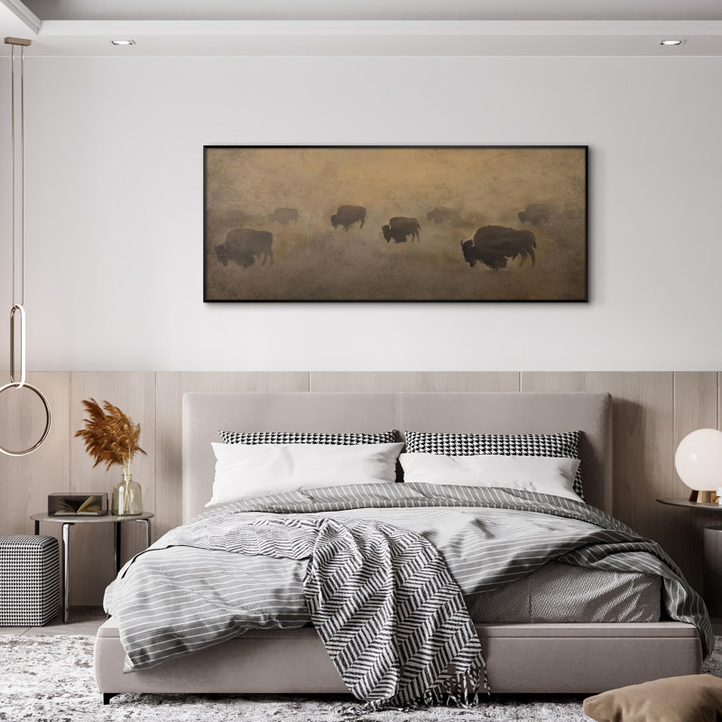 Très grand art mural imprimé sur toile - Buffalo Herd in Hazy Landscape, H 24 po x l 60 po