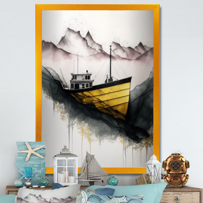 Bateau de pêche noir et jaune