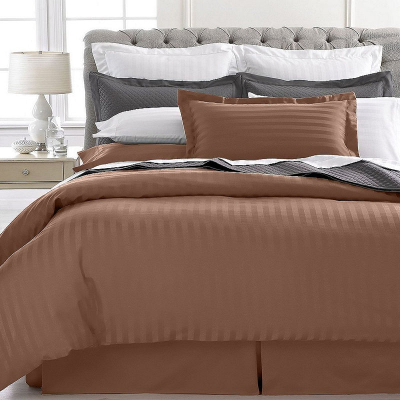 Modern & Contemporary Striped Duvet Cover, Brown, Full/Queen Duvet Cover + 2 Standard Pillowcases
