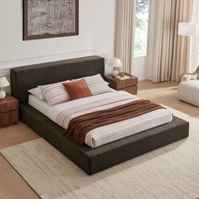 Luma Chenille Upholstered Queen Platform Bed Frame In Java