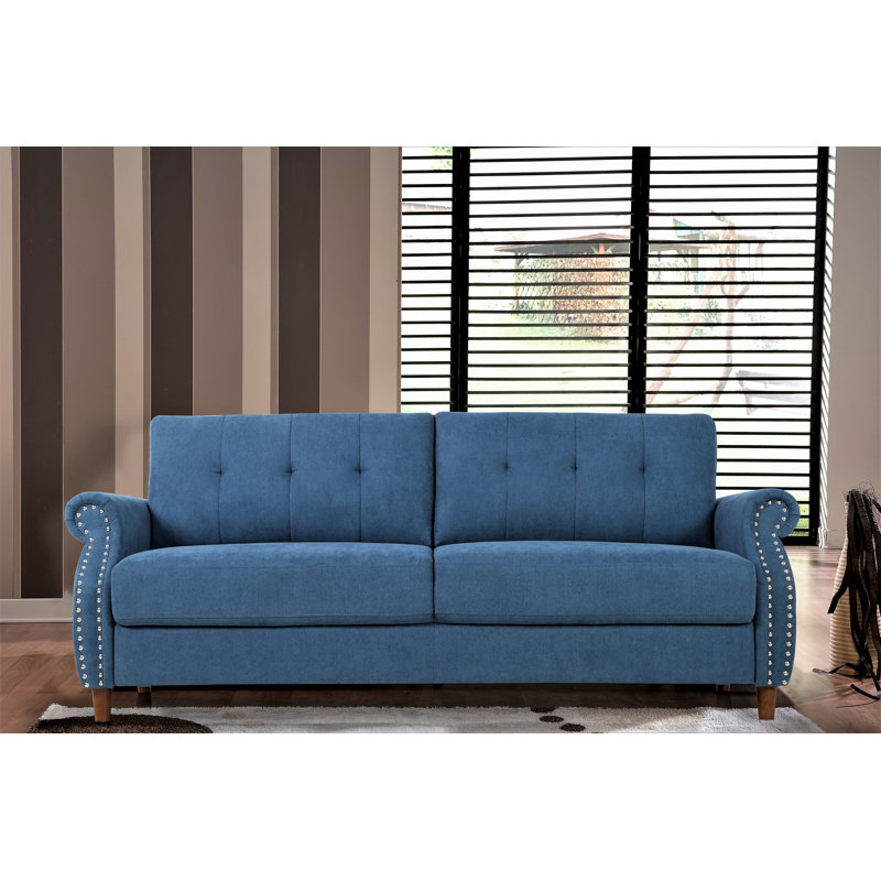 Canapé à accoudoirs roulés 79,53 po Sauter, Polyester bleu océan