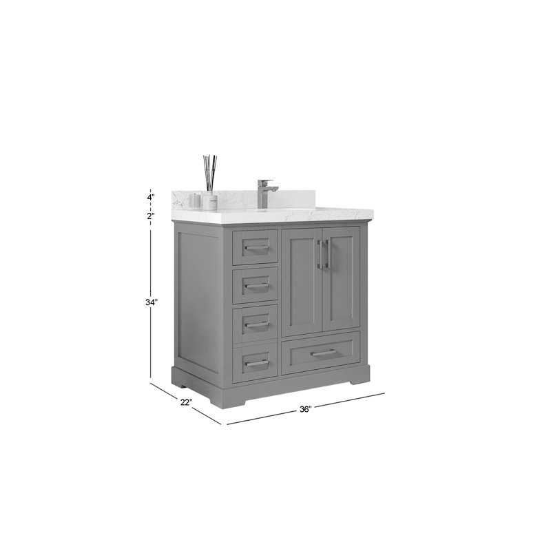 Boston 36" Evergreen Solid Wood Bathroom Vanity with Empira Quartz Top