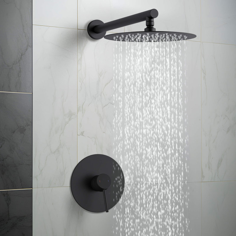 Système de douche complet à pression équilibrée avec valve brute, Noir mat
