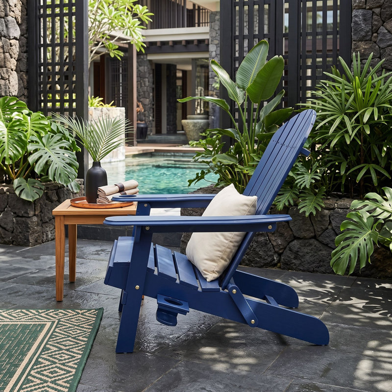 Chaise pliante en bois avec porte-gobelets, Blue