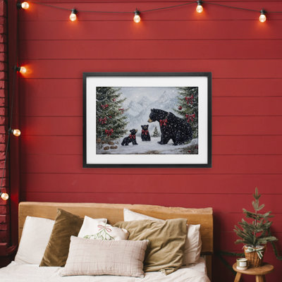 Christmas Black Bears Framed Print Under Glass, design by Tina LeCour