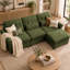 Canapé d'angle modulaire 3 places Chenvera Modern Plush en chenille avec pouf amovible, assise profonde en mousse haute densité, coussins à bords froncés, accoudoirs arrondis, dossier capitonné-1307618715