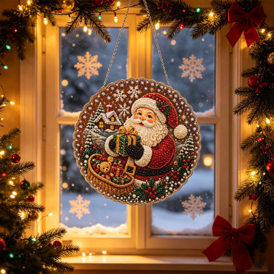 Christmas Pearl Diamonds Painting Kit DIY Art Christmas Suncatcher Hanging Ornament Pearl Crafting Kit for Window Wall Holiday Decor Christmas Decor G