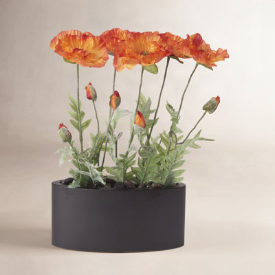19.5'' Faux Poppies Plant in Metal Planter
