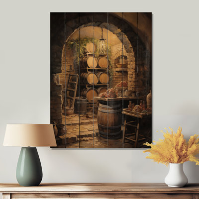 French Wine Cellar I Print on Natural Wood