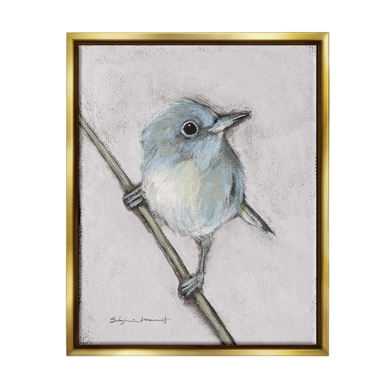 Faune, oiseau perché, peinture sur toile encadrée dorée par Stephanie Workman Marrott, H 31 po x l 25 po x P 1,7 po