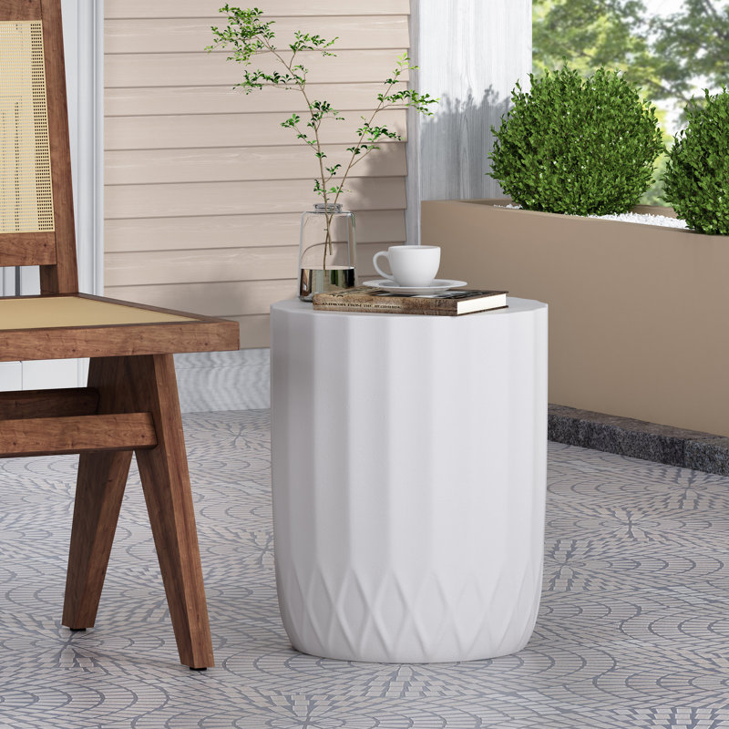 Round Outdoor Side Table , 15'' in. W 15'' in. D, White