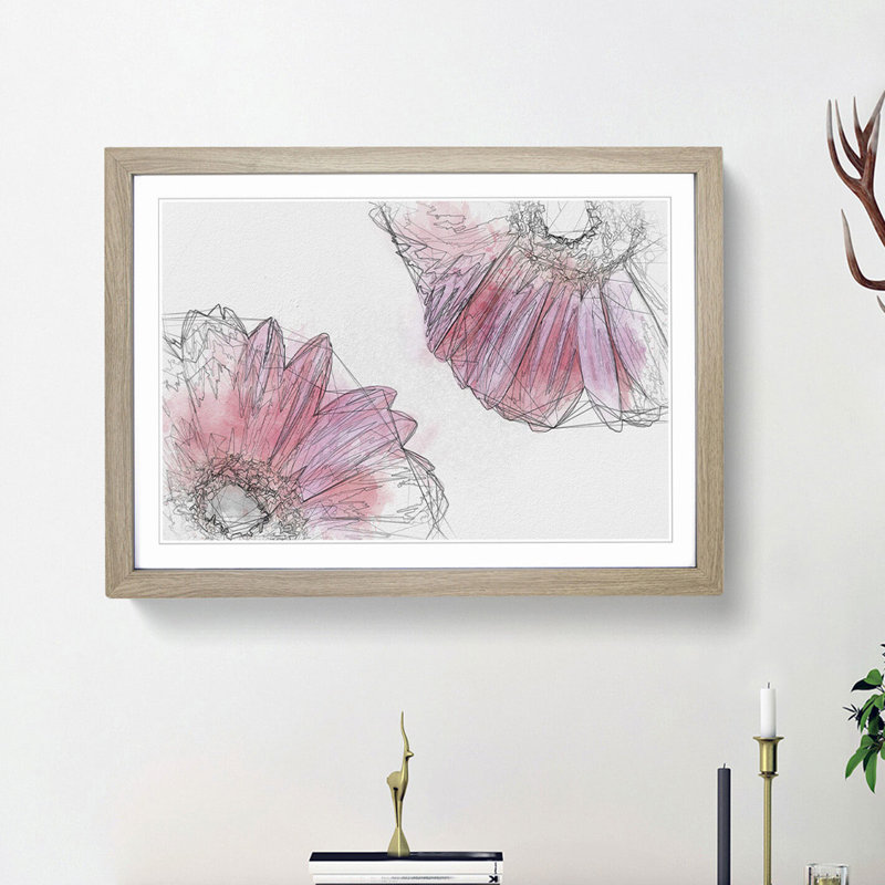 Two Spring Flowers in Pink in Abstract - Framed Print, 27cm H x 36cm W x 2cm D, Oak Framed