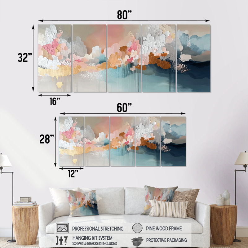 "White and Gold Brushstroke", peinture abstraite I - ensemble de reproductions d'art murales abstraites, H 32 po x l 80 po