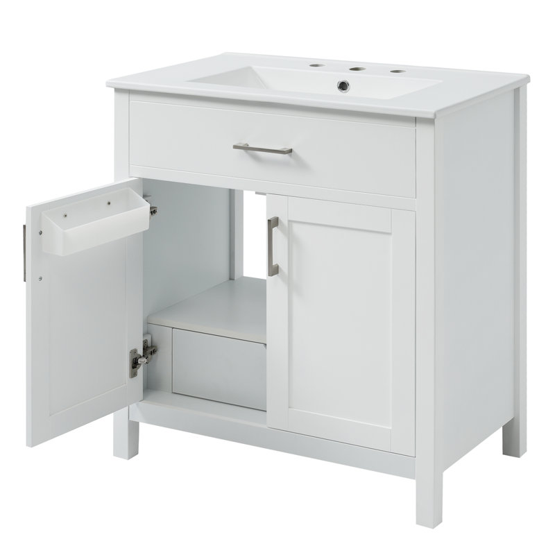 Meuble-lavabo de 30 pouces avec lavabo en céramique, Blanc