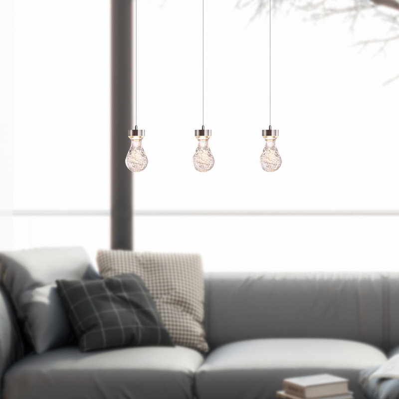 Luminaire suspendu linéaire à 3 lumières pour îlot de cuisine Atoka, Laiton brossé