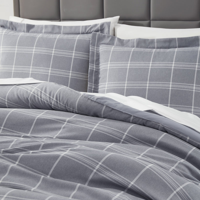 Chambray Weave Plaid Bed in a Bag Comforter & Sheet Set - Gray, King Comforter