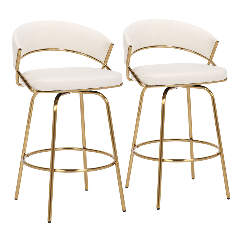Lakyia Swivel Upholstered Counter Stool with Metal Frame, Cream