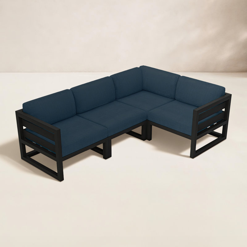 Avion 4 Piece Sectional Set, Spectrum Indigo Sunbrella®, Black