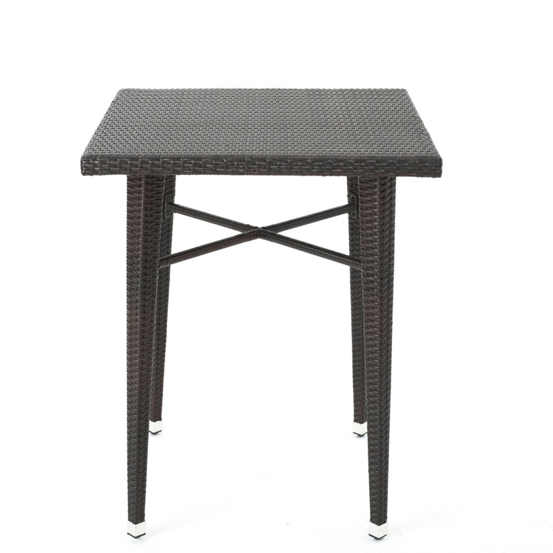 Table de bar d'extérieur, plateau carré de 33 po, tissage brun rotin foncé