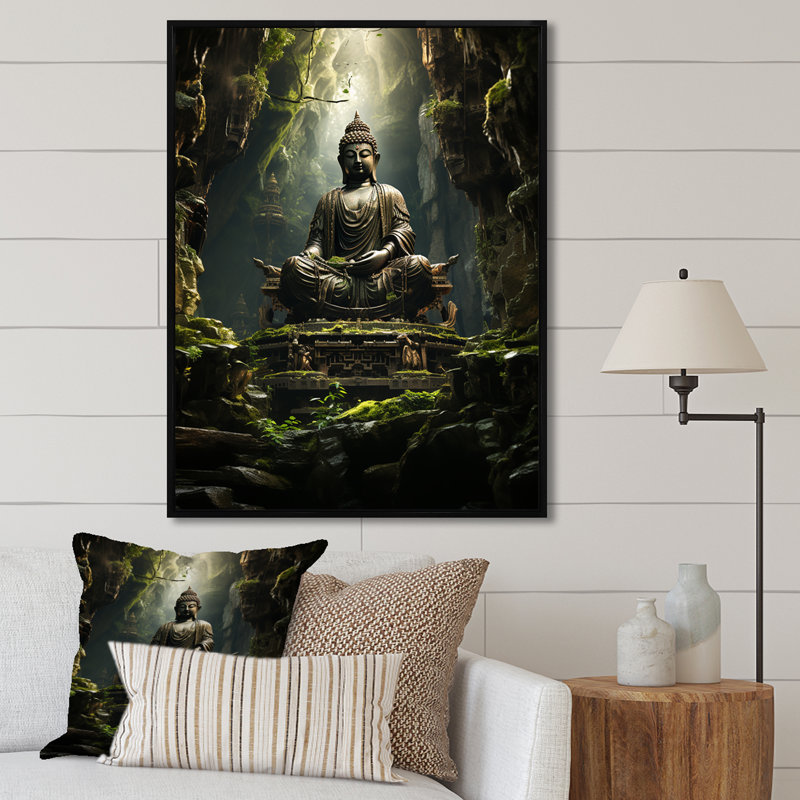 Sentiers illuminés, bouddhisme au temple I, Cadre simple noir, H 40 po x l 30 po x P 1,5 po