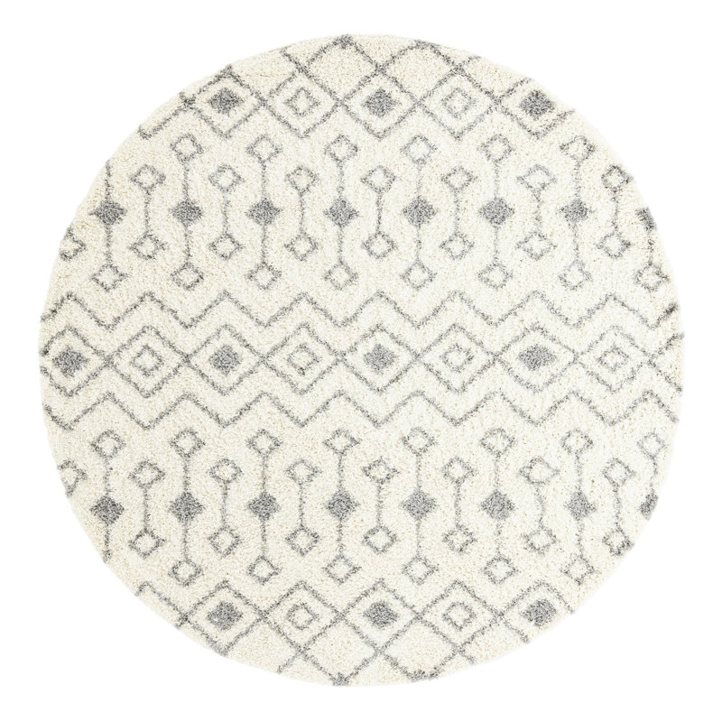 Tapis à poil long gris treillis Griego, Rond 10pi