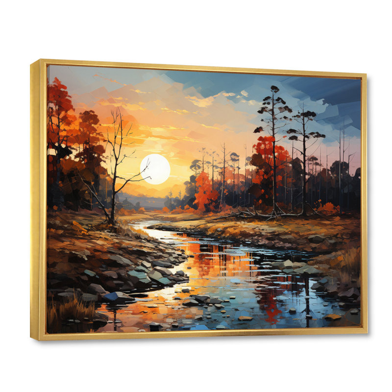 Yellow Neoexpressionism Primal Forest - Landscapes Wall Art Living Room, H 24 po x l 32 po x P 1 po, Cadre flottant doré