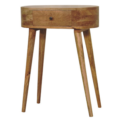 Solid Wood Mini Albion Oak-Ish Console, 1-Drawer, Nordic Legs, Brown