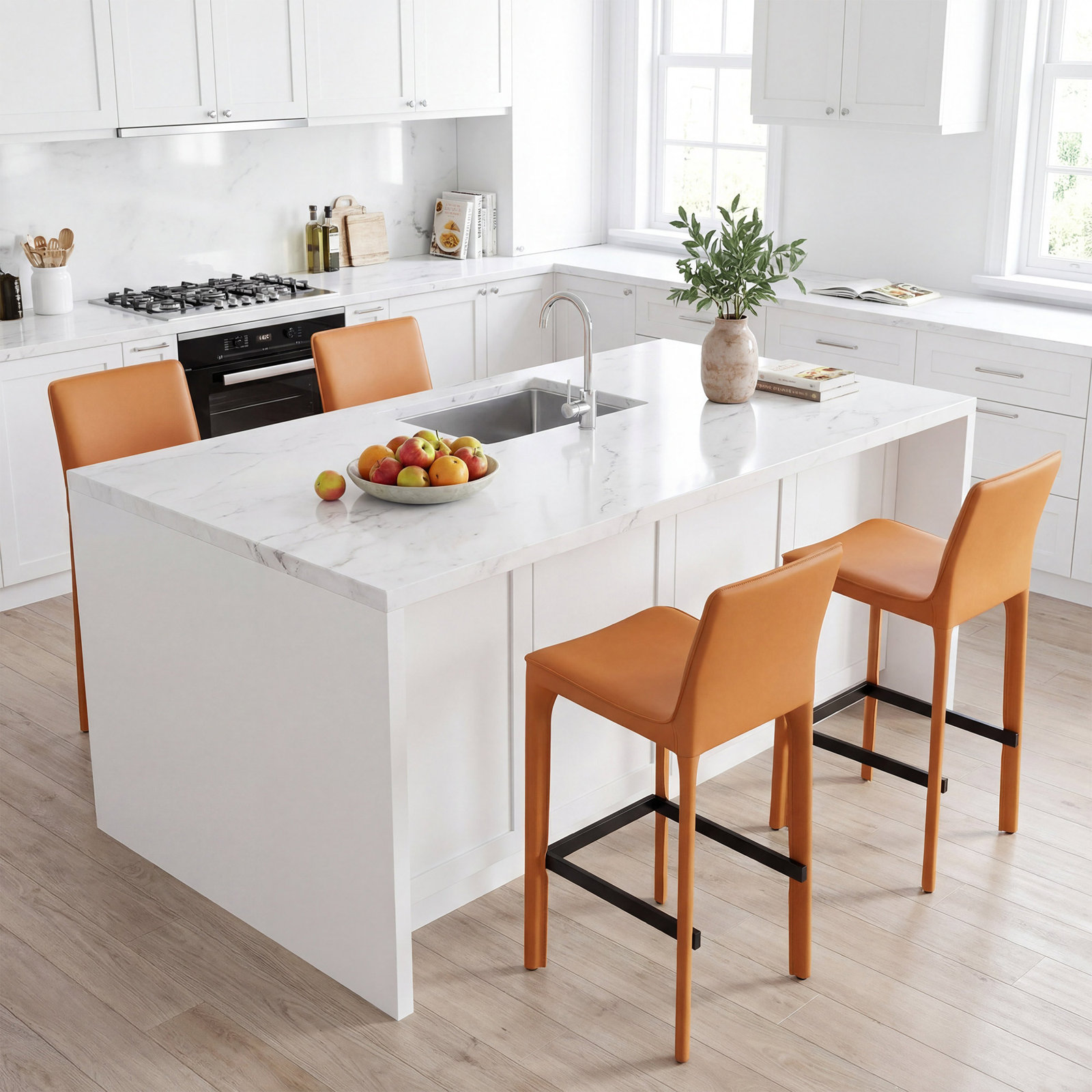 Vannes Vegan Leather Barstool, Orange, 1
