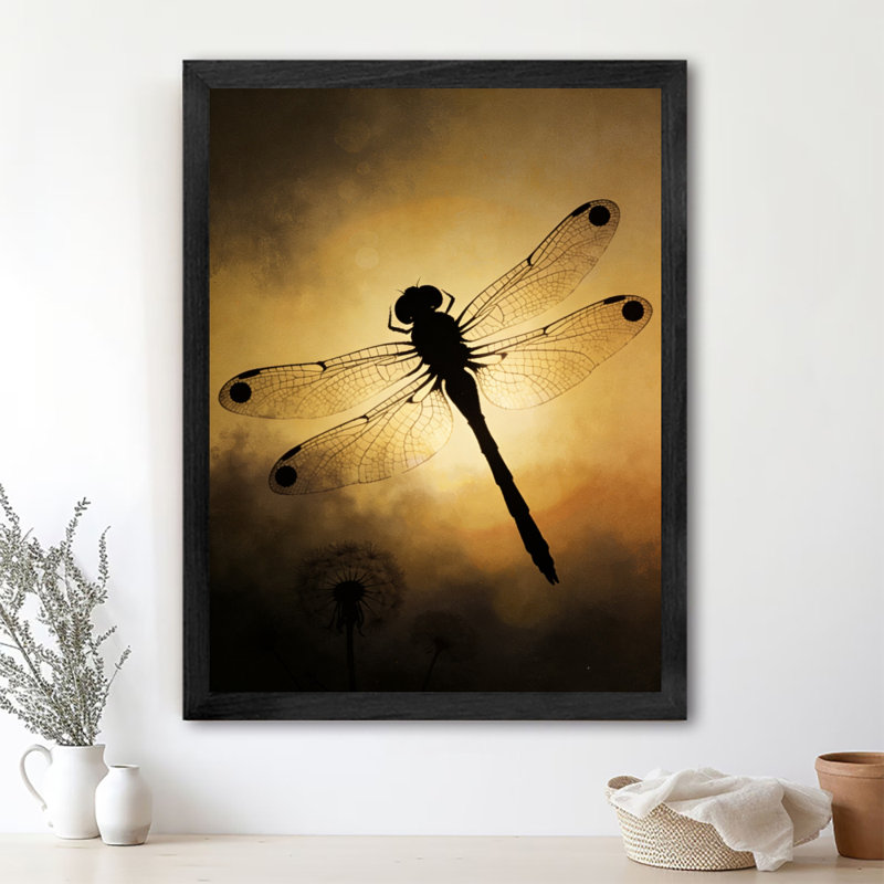 Reproduction d'art de libellule matinale encadrée noire, H 11 po x l 9 po
