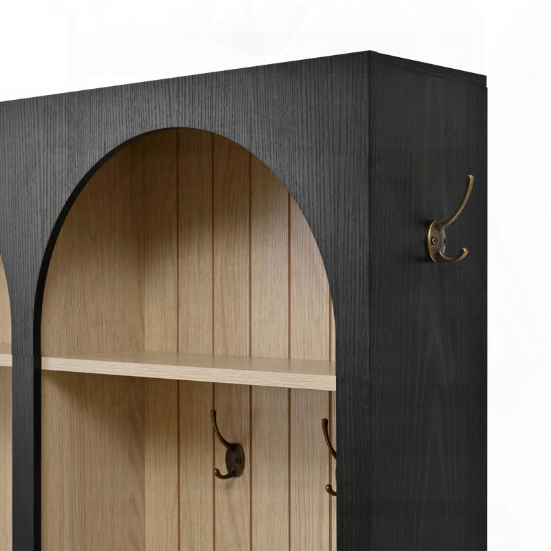 Farmhouse Hall Tree with Arched Design, Black, Black