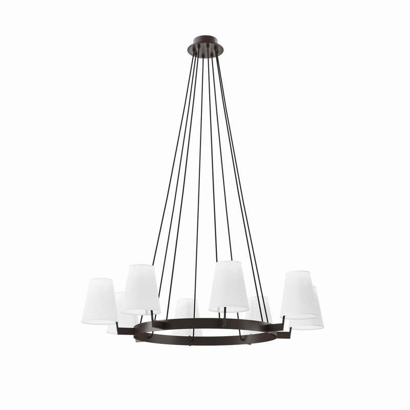Bronze 8-Light Chandelier with White Fabric Shades