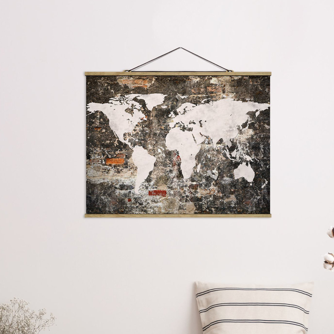 Stoffbild Old Wall World Map