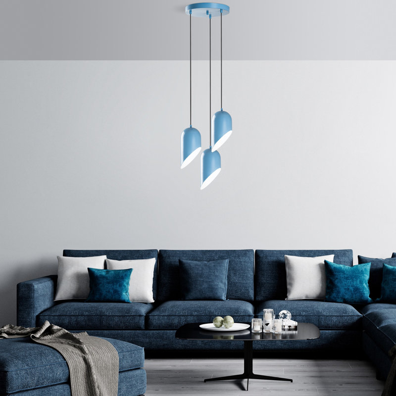 Light Blue Adjustable Chandelier, Metal Body, 15.7 in Diameter | Total Height: 29.5 - 47.6 in | Base Plate: 11.8 in | 3 x E27 Sockets (Max 40 W) | Stylish Home Lighting Fixture, Perfect for Dining & Living Spaces