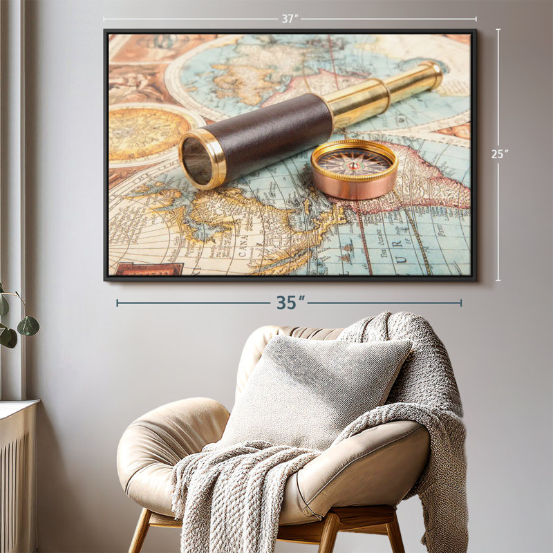" Spyglass And Compass Canvas Print ", 25" H x 37" W