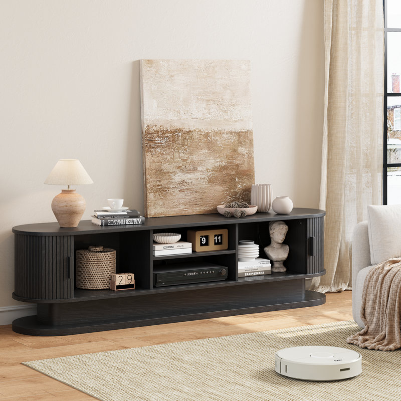 Meuble télé 70 po avec lumières DEL et multiprise, Noir, 18.51" H x 70.9" L x 15.35" W