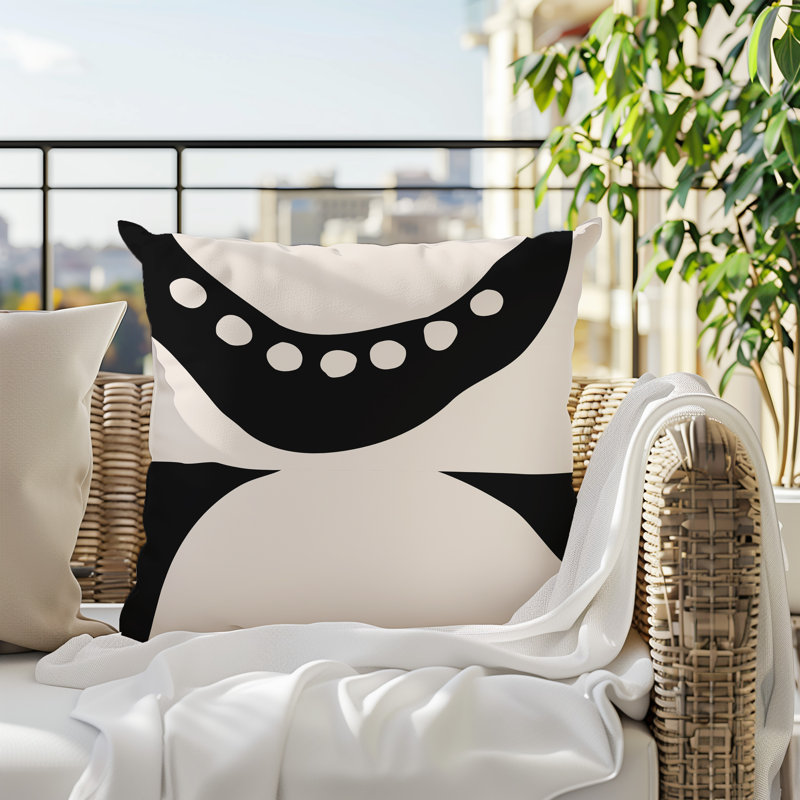 Oreiller carré réversible intérieur / extérieur Tobe Minimalist, H 19 po x l 19 po, Noir/Blanc cassé