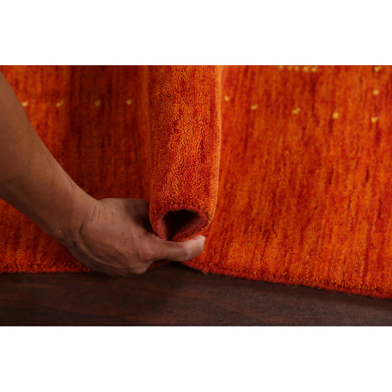 Tapis orange en laine Gabbeh noué à la main 6 x 10