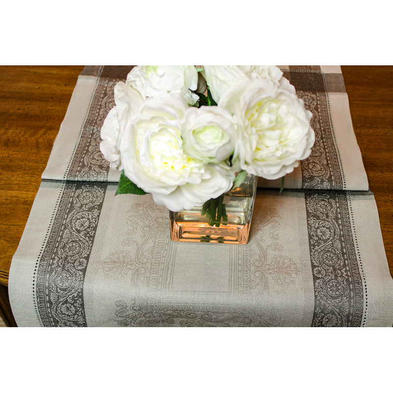 Chemin de table French Home 20 po x 68 po Cleopatra, Chartreuse / vert / gris