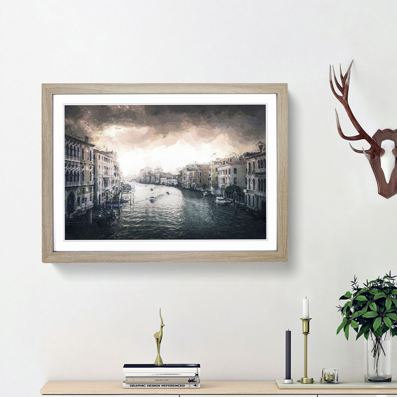 The Grand Canal in Venice Italy in Abstract - Picture Frame Graphic Art Print, 36cm H x 48cm W x 2cm D, Oak Framed
