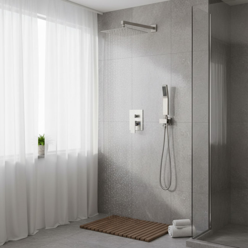 Shower Faucet Set Brushed Nickel Shower System, 8 Inch Rain Shower Head And Handheld Spray Shower Set