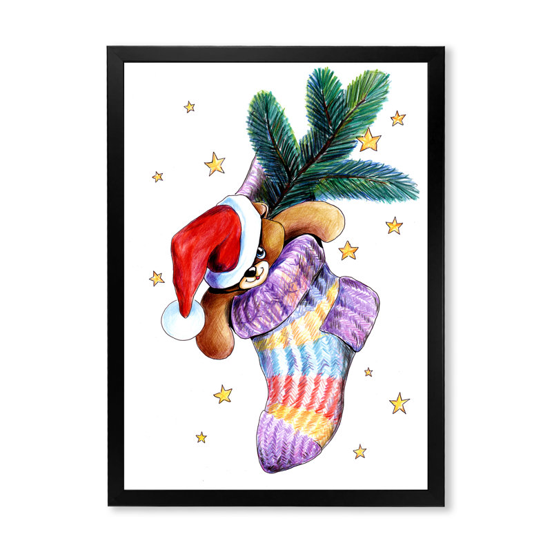 Ours en peluche dans des chaussettes de Noël - Décoration murale traditionnelle en toile, H 20 po x l 12 po x P 1 po
